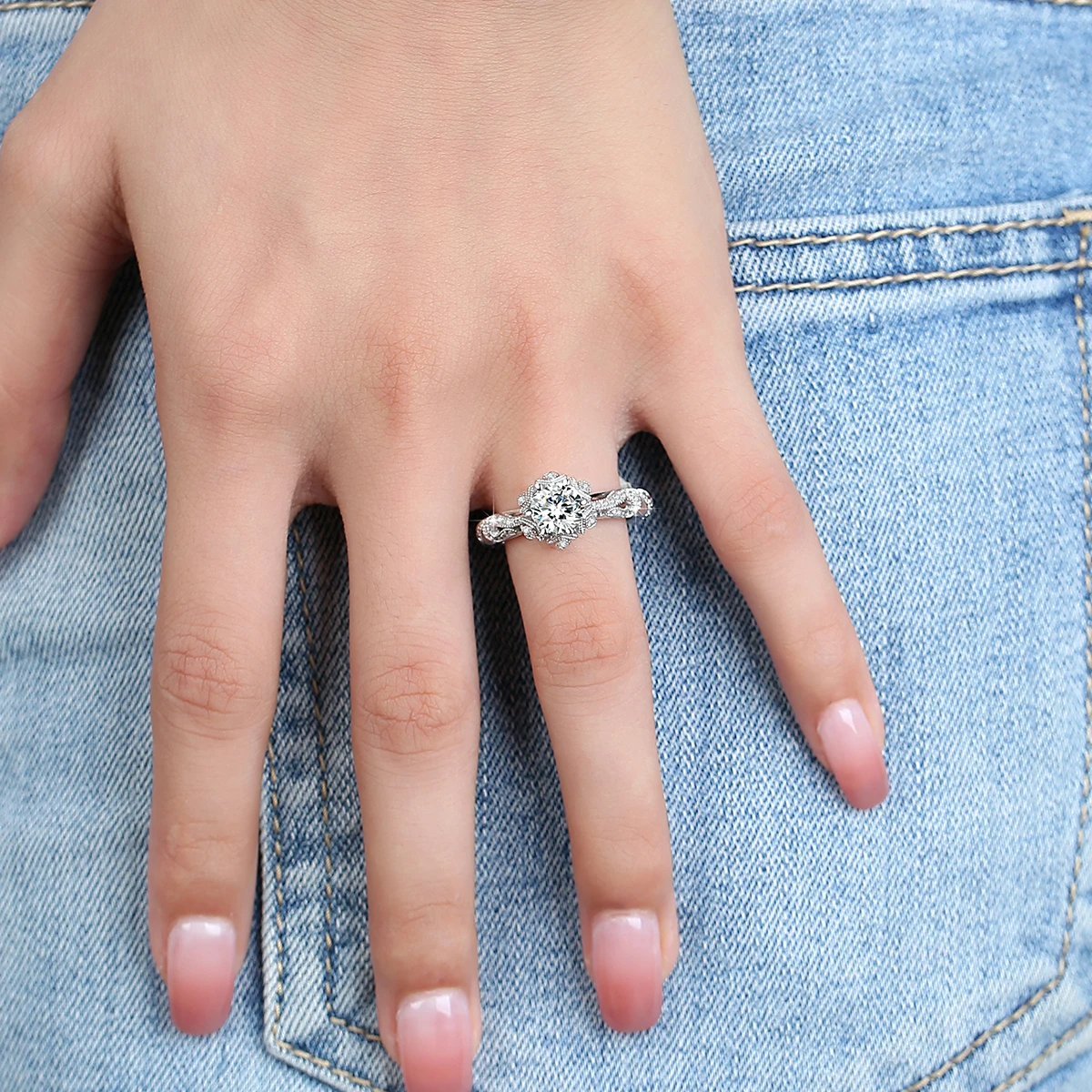 1ct Moissanite Ring D Color for Woman Wedding Jewelry with GRA 925 Sterling Sliver Plated 18k White Gold Wedding Band 5