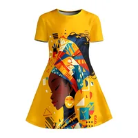 Robe T-shirt imprimée style africain pour fille, robe décontractée jaune de style ethnique pour enfant, idéale pour un cadeau d'anniversaire, ensemble décontracté 5