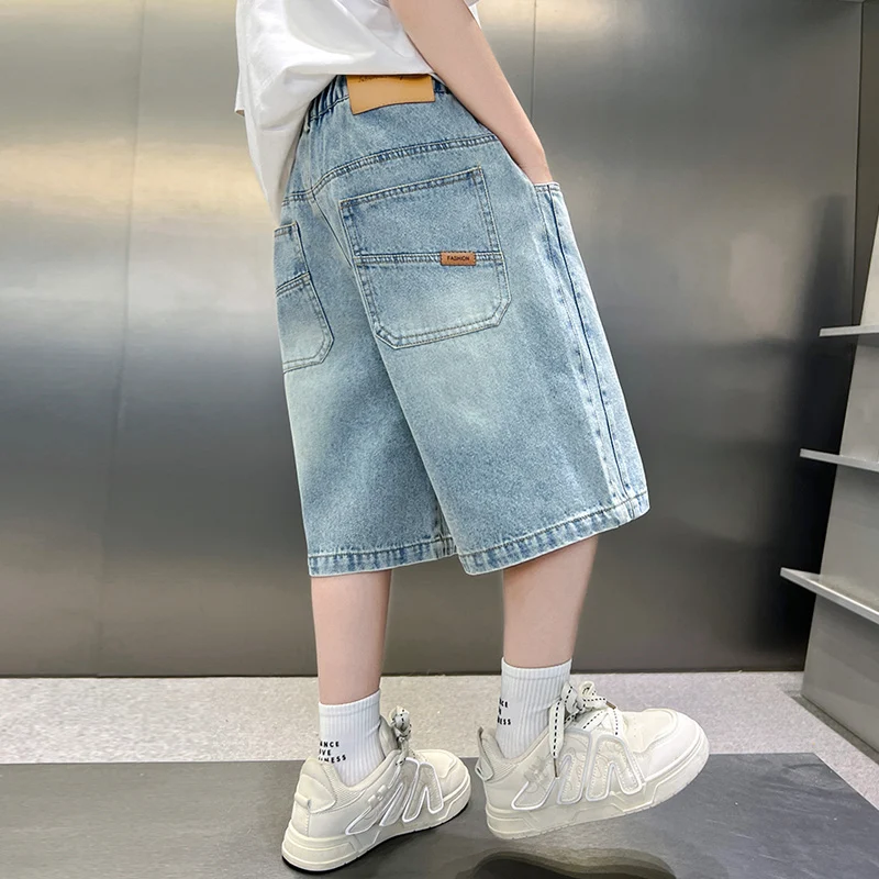 Boys Denim Shorts Teen Boys Casual Knee-Length Jeans Teenage Child Blue Denim With Y2K Fashion Style Trousers Toddler Ages 4-14Y - Image 4