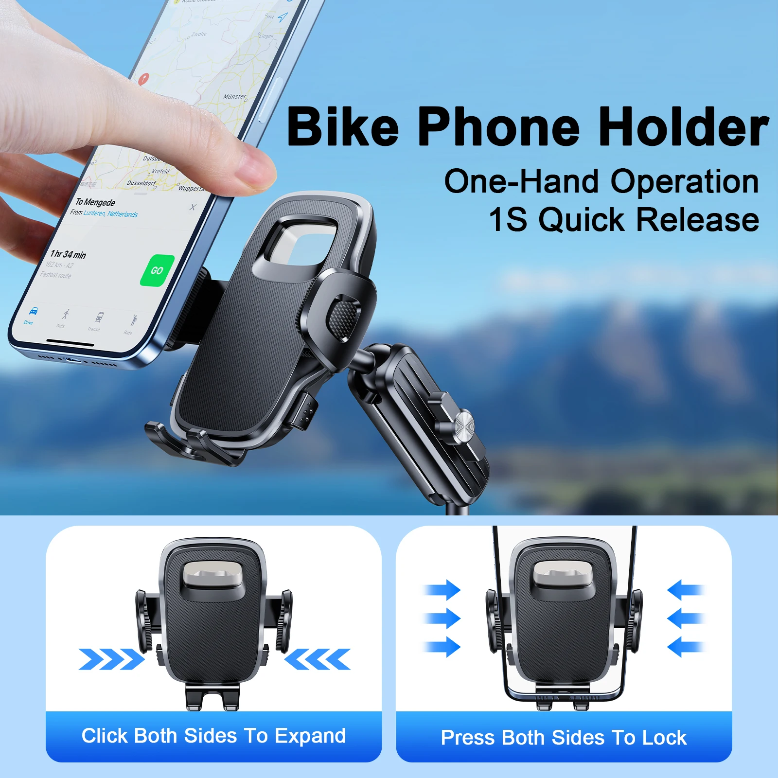 Eary Bicycle Phone Holder 360°Rotatable Aluminum Metal Mountain Bike Motorcycle Phone Mount Stand Clip for 4.7-7.1 All Phone