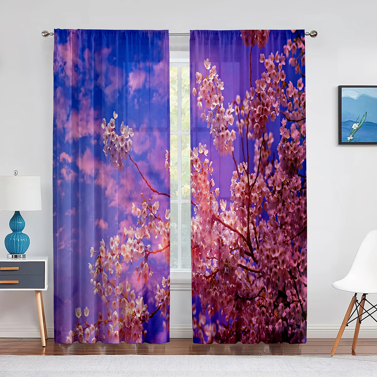 

Cherry Blossom Sheer Voile Curtain Floral Sakura Blossom Pink Flower Window Tulle Curtains for Living Room Bedroom Kitchen Decor