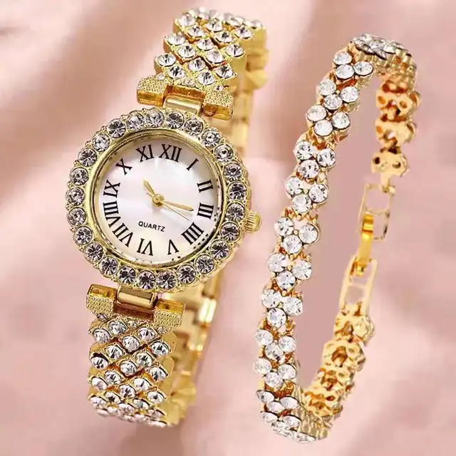Exquisite Luxury Diamond Gold Watch For Women Bracelet Watches Steel Belt Quartz Ladies Wristwatch Fashion Women's Watches Clock watch with bracelet