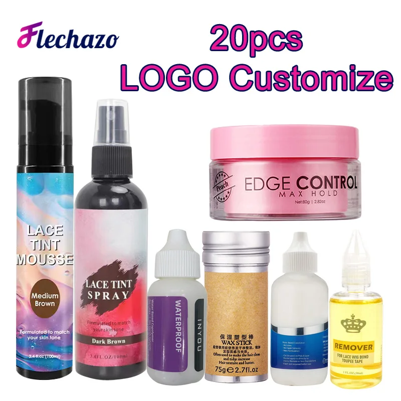 

20Pcs Logo Personalize Lace Tint Mousse Spray Wig Install Lace Glue And Remover Hair Wax Stick Edge Control Wig Accessories
