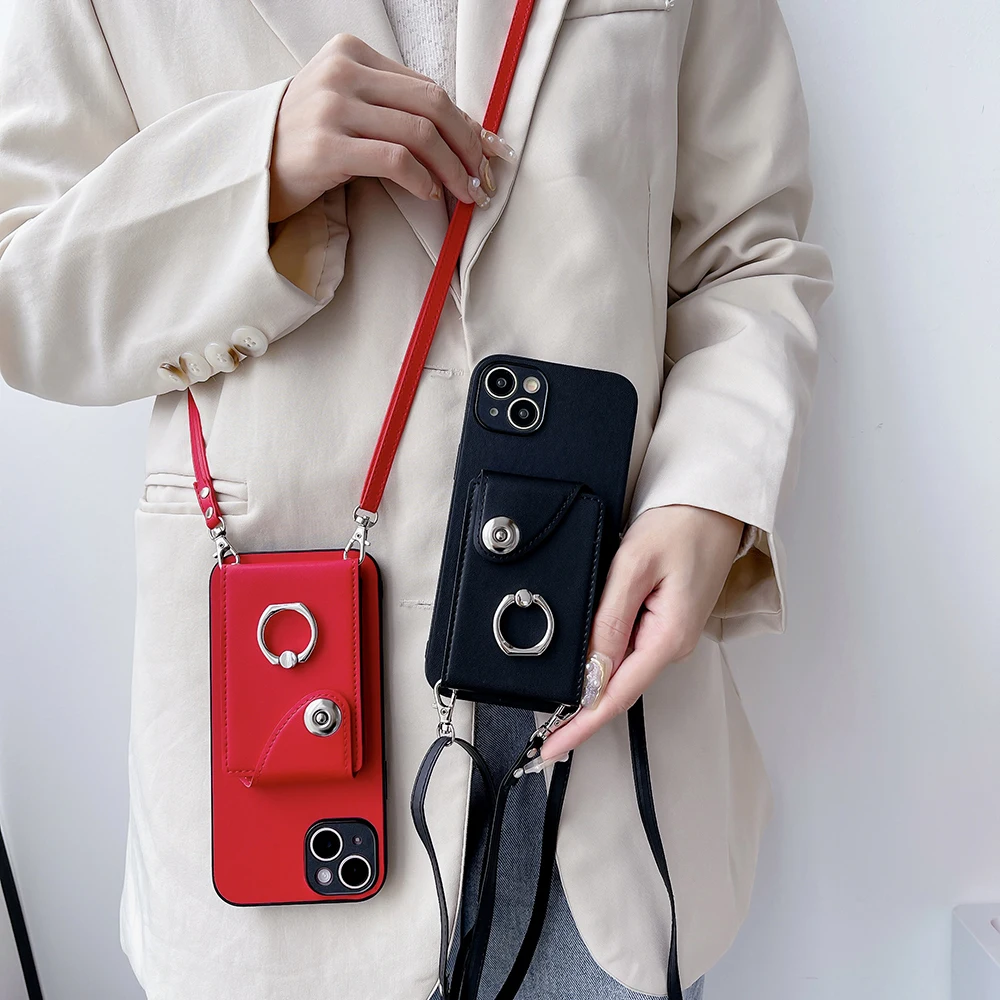 Versatile Detachable Strap Phone Case with Ring Stand and Multi-Card Holder
