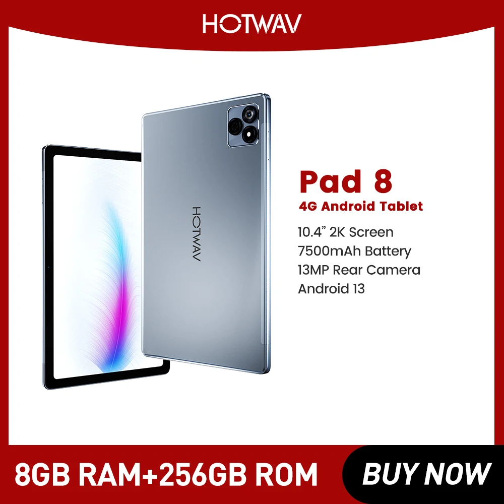 

HOTWAV Pad 8 Tablet 10.4'' 2K Display 8GB+256GB 13MP Camera Pad Unisoc T606 7500mAh Android 13 Tablet PC