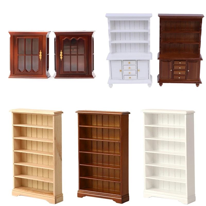 Multifunction Wood Cabinet Bookcase 1/12 Miniature Furniture Handcrafted Wall Dollhouse