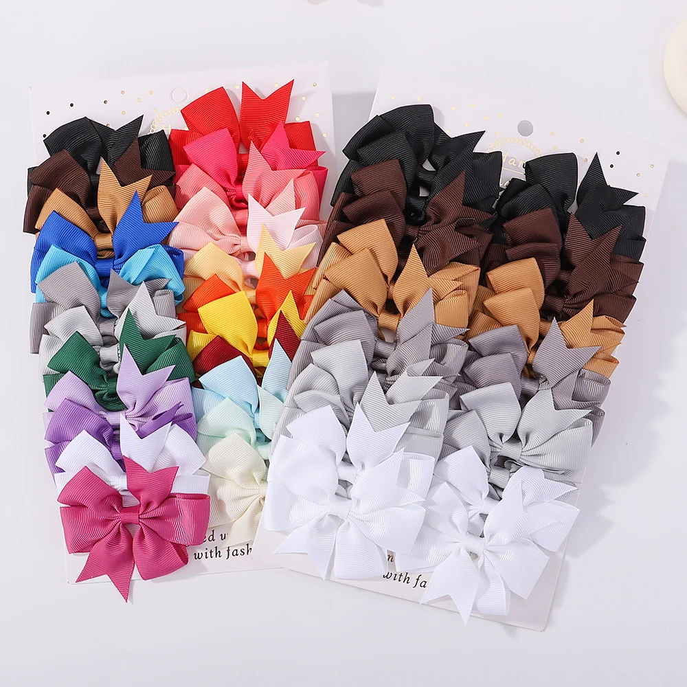 Kids Headwear Colorful Cute Hairpins Baby Girls Solid Color Bowknot Hair Clips Handmade 24pcs/set Children Hair Accessories Gift hair accessories
