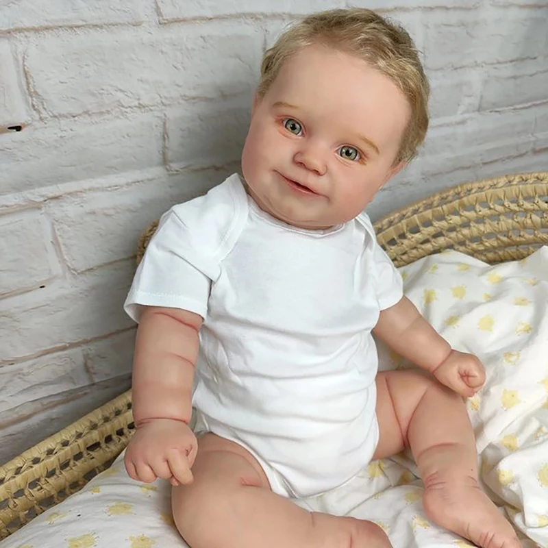 

50/60CM Reborn Doll Maddie In Green Eyes Blonde Hair Boy Doll Soft Cuddly Body Lifelike Baby Doll Paint Christmas Gift