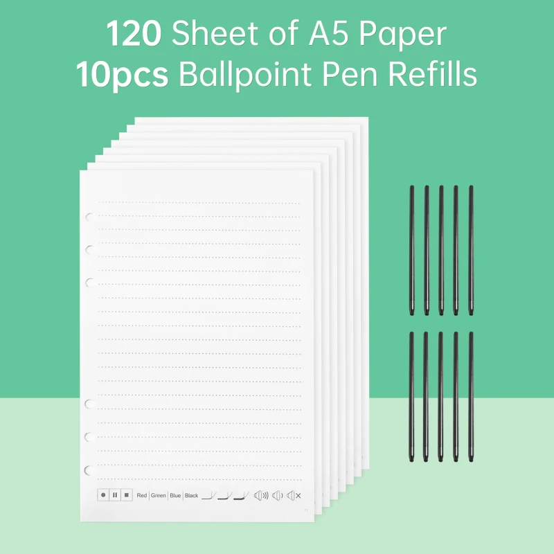 A5 Paper 120 Sheet /10pcs Ballpoint Pen Refills for Bisofice Notebook Digital Pen for Boardpen /Ophaya APP Support Notes Taking 5