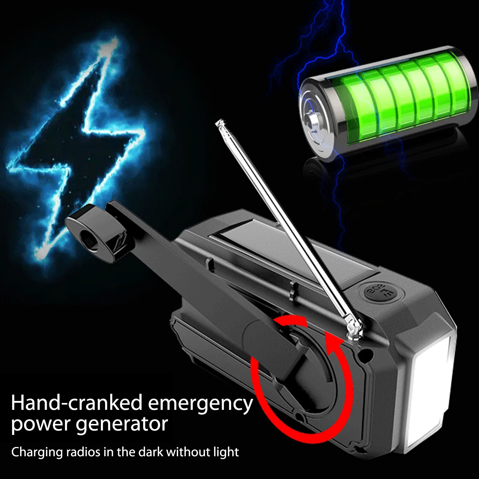

Hand Crank Radio LED Flashlight Solar Power Hand Crank Radio 1200mAh Battery SOS Alarm for Outdoor Camping Hiking