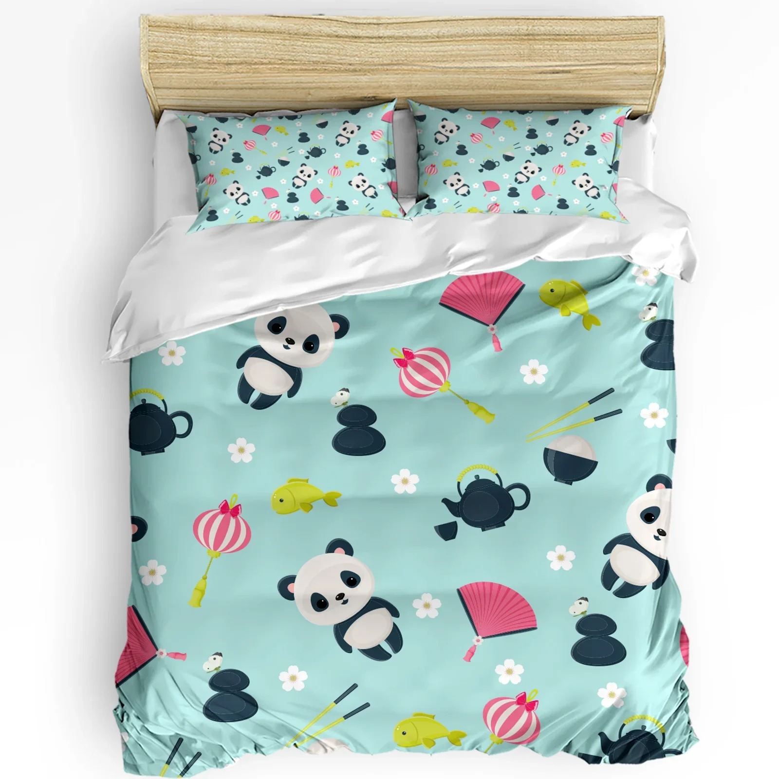 

3pcs Bedding Set Cartoon Panda Flower Fish Home Textile Duvet Cover Pillow Case Boy Kid Teen Girl Bedding Covers Set