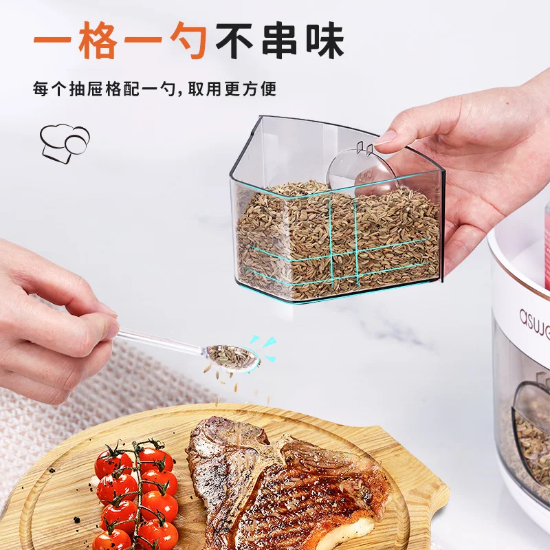 Round condiment box Rotating shelf Kitchen condiment pot Rotating storage tray Multi functional rotating shelf