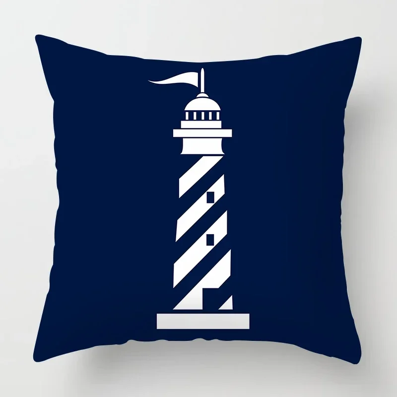 Nordic dark blue nautical series lighthouse pillow cover sofa decoration cushion cover 45*45 home decoration can be customized