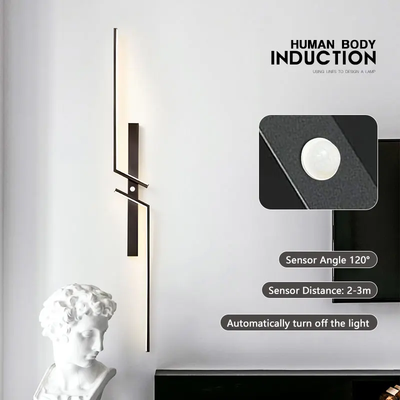 

Creative Sensor LED Wall Lamp for TV Background or Bedroom Bedside Interior Wall Lighting Fixtures Long Strip Luxury Wall Sconce