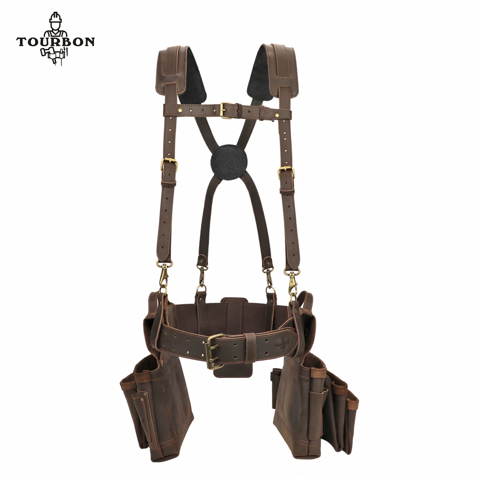 TOURBN Tourbon duurzame bretels van echt leer, herenbretels voor broeken, verstelbaar, Y-vorm, 3 cm breed, bruin, universele maat