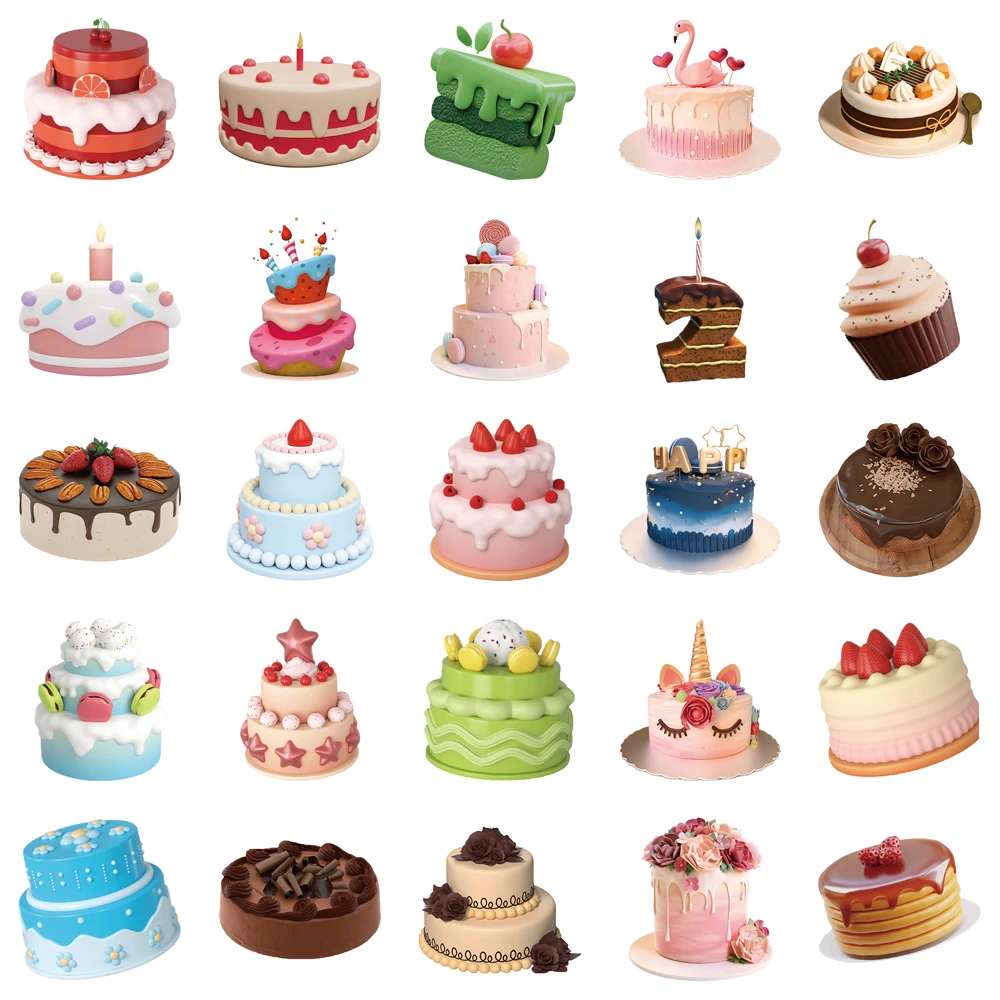50PCS 3D INS 생일 케이크 Kawaii 스티커 빈티지 DIY 어린이 노트북 수하물 오토바이 노트북 냉장고 데칼 완구