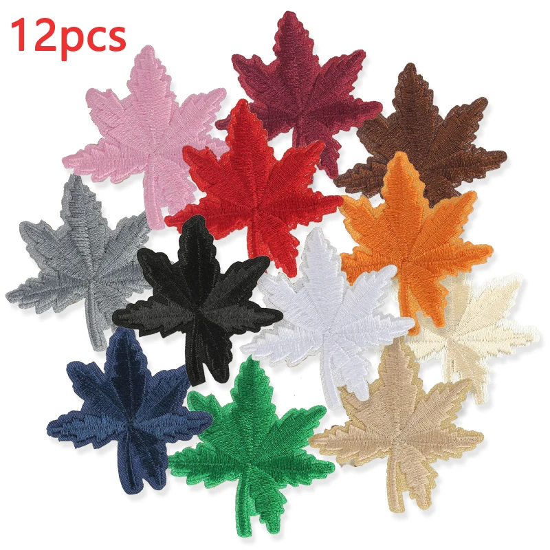 12 stücke Eisen Auf Patches Für Kleidung Maple Leaf Lot Groß Gestickte Nähen Mix Pack Parches Termoadhesivos Ropa Mochila Applique Diy