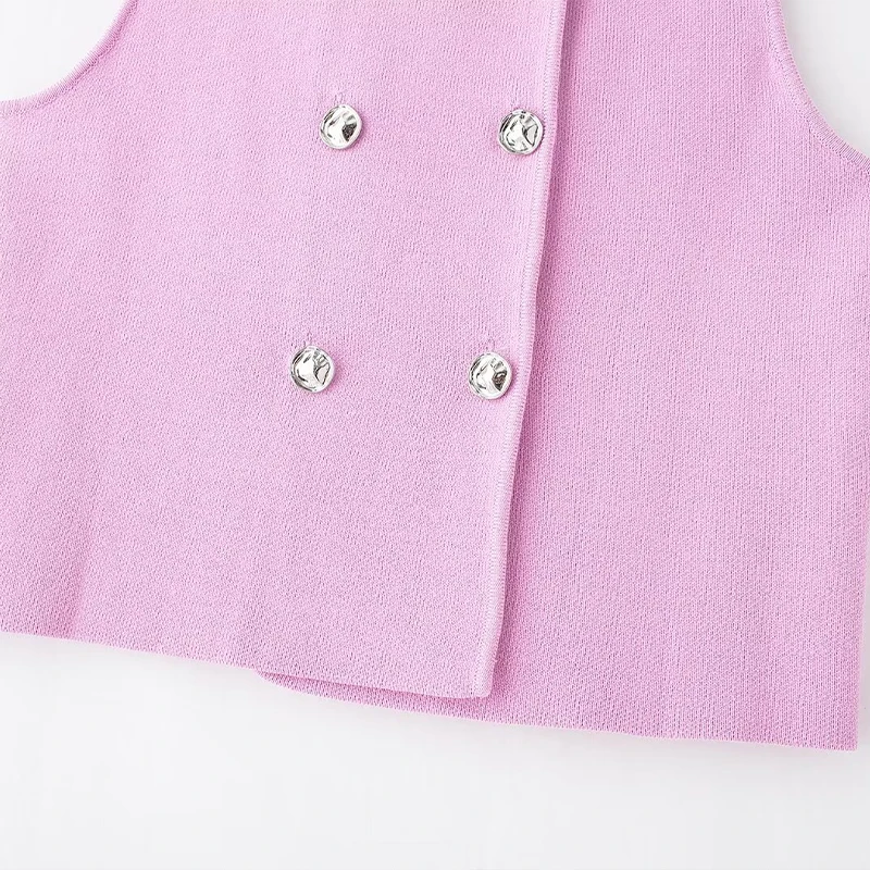 Willshela-女性用のピンクのダブルブレストニットベスト
