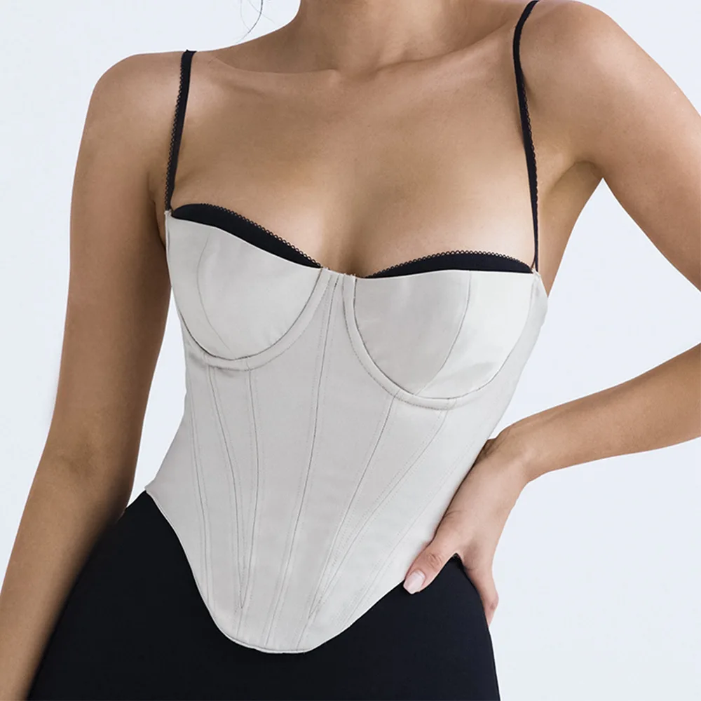 

Women Corset 2023 Summer Satin Camis with Bone Crop Tops High Street Sexy Cincher Chest Pad Bustier Vest Tank Y2k Bustier