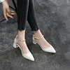 2024 New High-heeled Shoes Pointed Thick Heels Pumps Small Size Buckle Shoe Female Sandals Large Size 30 31 32 33 34 43 44 2