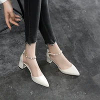 2024 New High-heeled Shoes Pointed Thick Heels Pumps Small Size Buckle Shoe Female Sandals Large Size 30 31 32 33 34 43 44 2