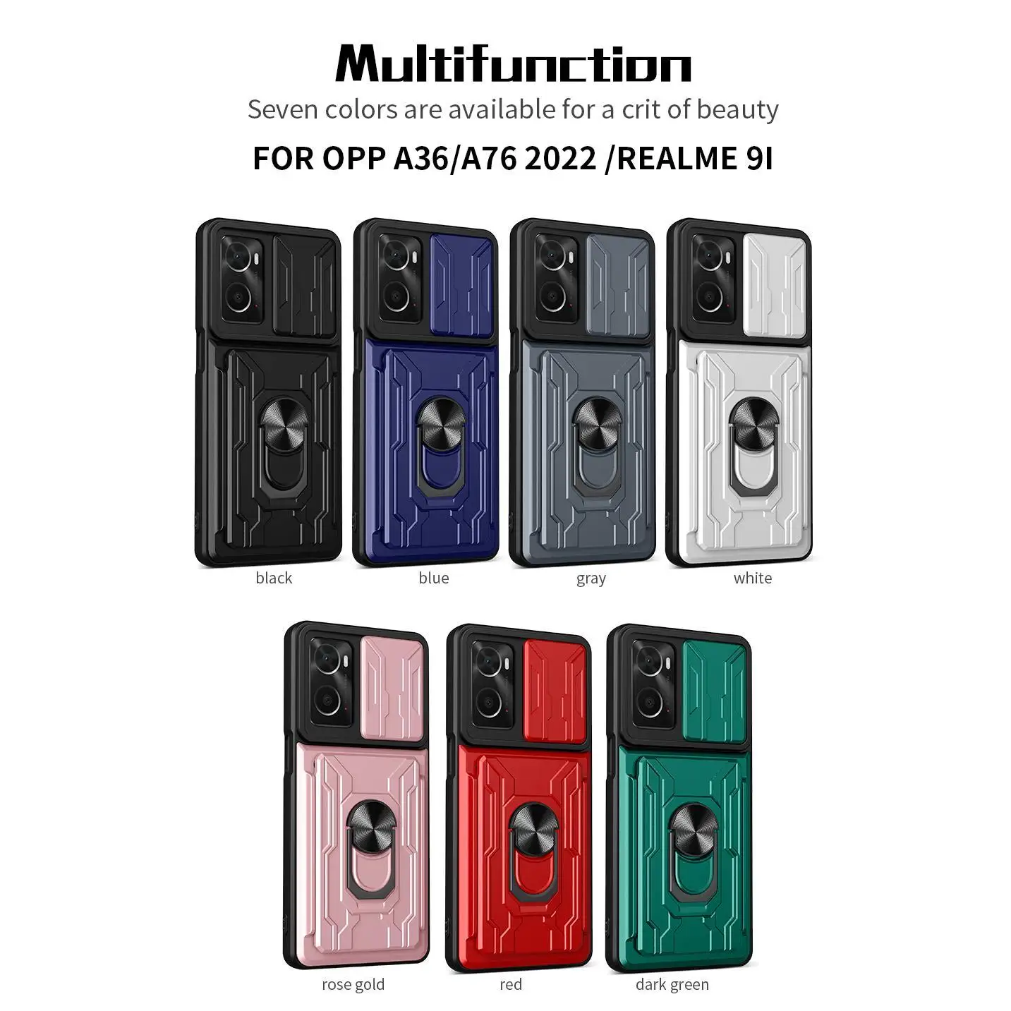 Sliding Lens Cover Phone Case with Rotating Ring and Magnetic Car Holder - Protective Cover