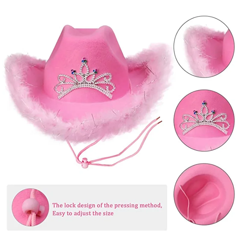 Y2k Western Style Hat Pink Women's Girls Birthday Party Caps with Feather Sequin Decoration Crown Night Club Luxury Cowgirl Hats cowgirl hats