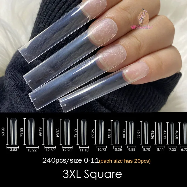 Gel Nails Extension System Full Cover Sculpted Clear Stiletto Coffin False Nail Tips 240pcs/bag 3XL Square