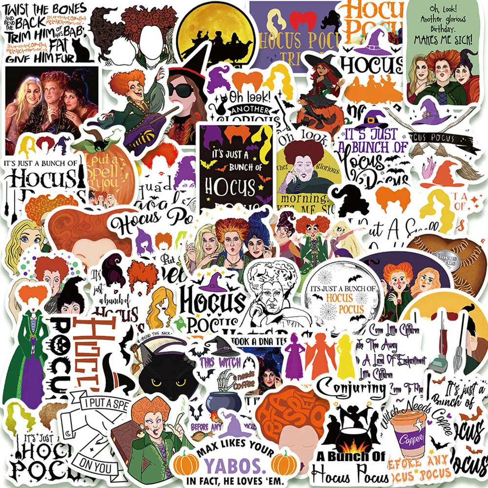 10/30/50/100Pcs Disney Cartoon Hocus Pocus Stickers Decalcomanie Waterproof Graffiti Scrapbooking Bottiglia D'Acqua Laptop Kids Sticker Toy