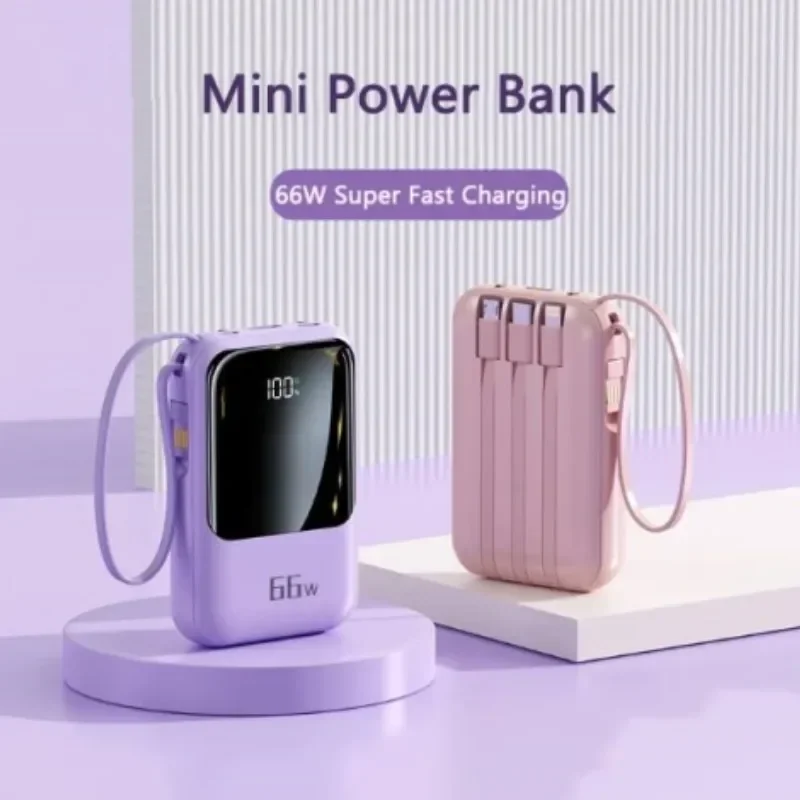 

Neue 5000mah 66w Mini Digital Display Power bank Schnell ladung für iPhone Samsung Huawei eingebaute Kabel tragbare Power Bank