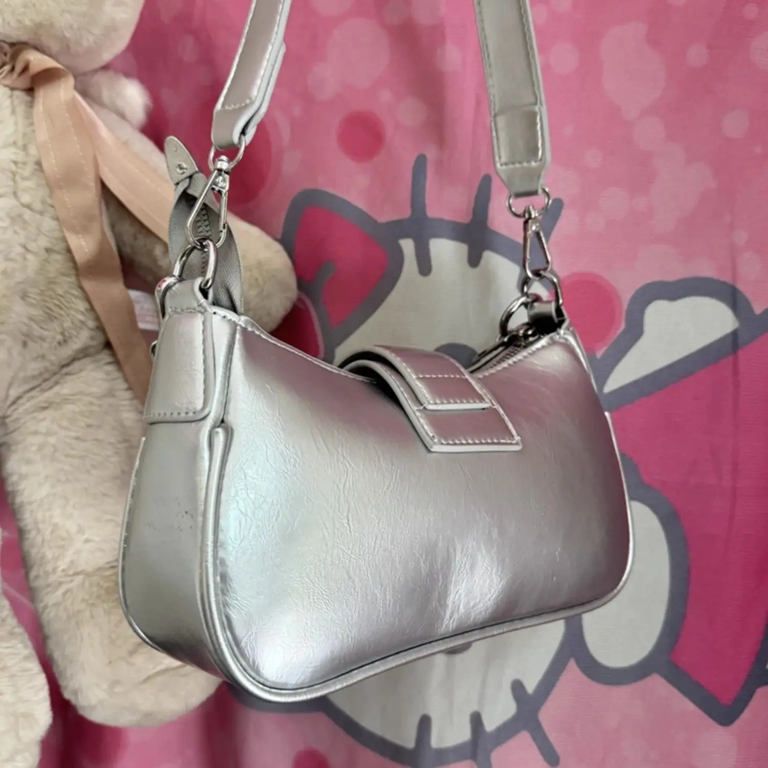 JIAERDI Hot Girl Silver Harajuku Handbag Women Star Studded Leather Buckle Shoulder Bags Ladies Y2k Aesthetic Crossbody Bag Chic