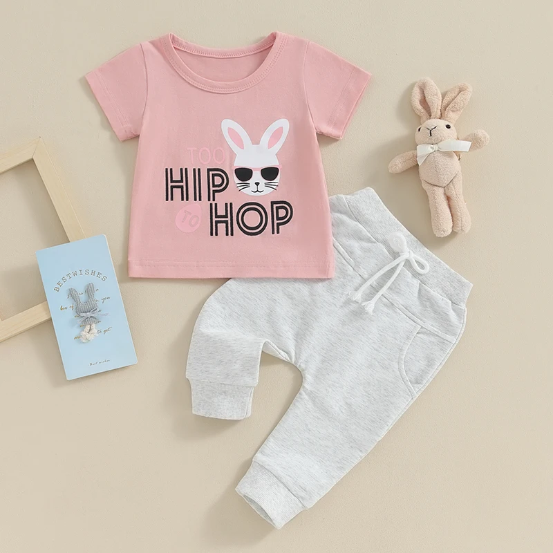 

Baby Boy Easter Outfits Short Sleeve Letter T-shirt Tops and Jogger Pants Toddler Spring Summer Clothes