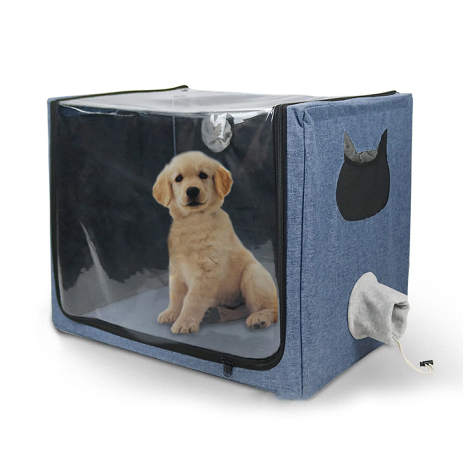 Pet Atomization Cage Pet Foldable Spacious Dual Holes Cat Dog Oxygen Chamber Inhalation Box for Home Hospital