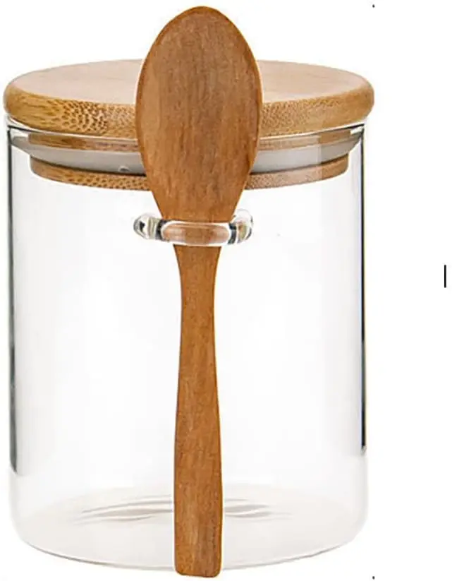 

Airtight Glass Jars With Bamboo Lids And Spoons Glass Canisters With Lid For Spice Beans Container Kitchen Accessories