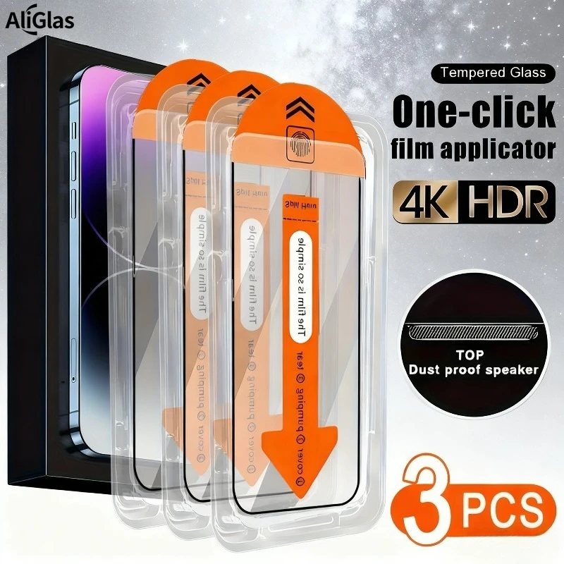 3 упаковки пилонепроникного чохла високої чіткості для захисту екрана підходить для Apple 17 16 15 14 13 12 11 Pro Max XR XS 16e Загартоване скло