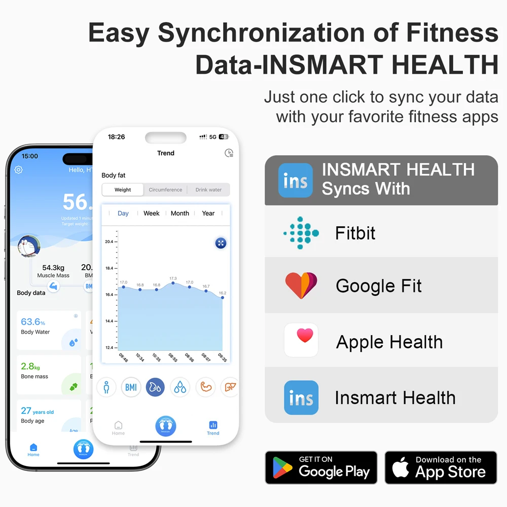 INSMART Digital Weight Scale Bathroom Scale Smart Body Balance Body Fat Professional Electronic Digital Weight