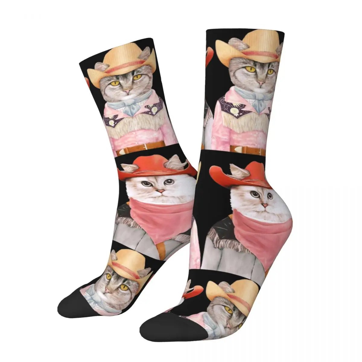 

Hip Hop Unisex Socks Cowboy Cats Funny Cat Meme Merchandise Warm Sport Sock All Season
