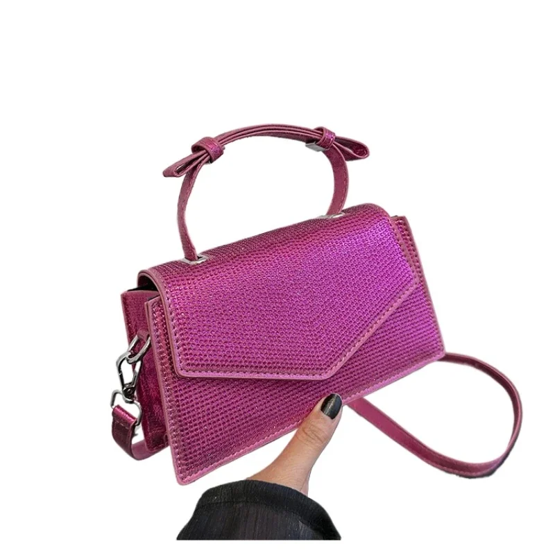 

Сумка кросс-боди из ПУ кожи для женщин, Роскошный дизайнерский саквояж, однотонная женская сумка на плечо с нитками и стразами