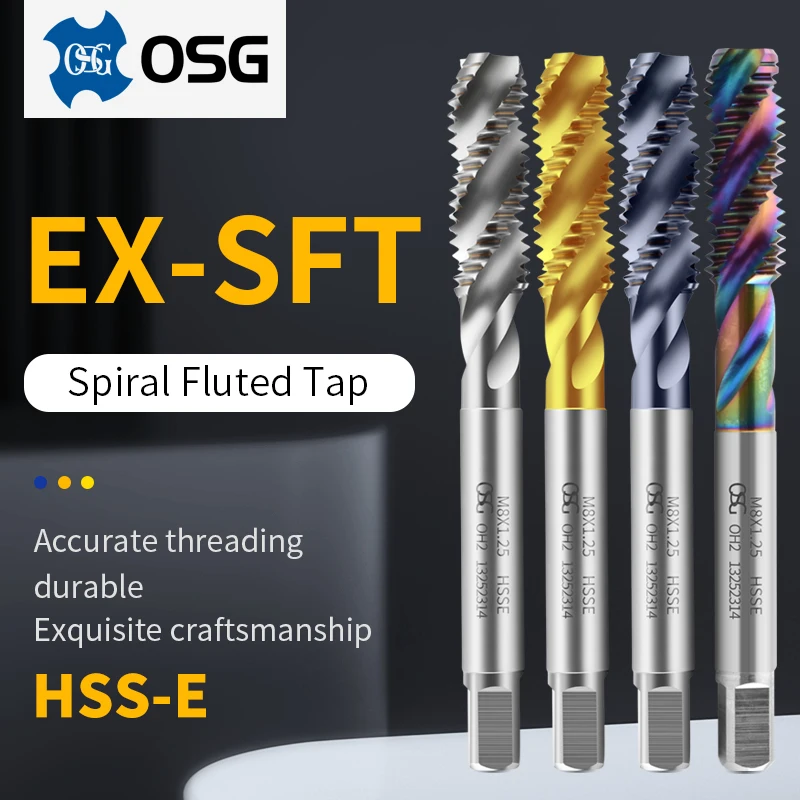 일본 OSG HSSE 스파이럴 플루트 탭 M1 M1.2 M1.6 M1.8 M1.4 M2 M3 M4 M5 M6 M8 M10 M12 M14 M16 머신 스크류 나사탭