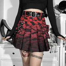 

Skirt Gothic Retro Women Darkness Fashion Sexy Floral Lace Belt Pleated Skirt Female Red New Girls College Style