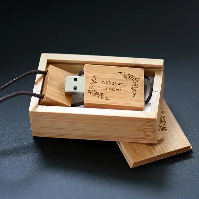JASTER Lanyard Wooden USB Flash Drive Red Wood Pendrive 4GB 16GB 32GB 64GB Bamboo Memory Stick Wedding Gifts Free