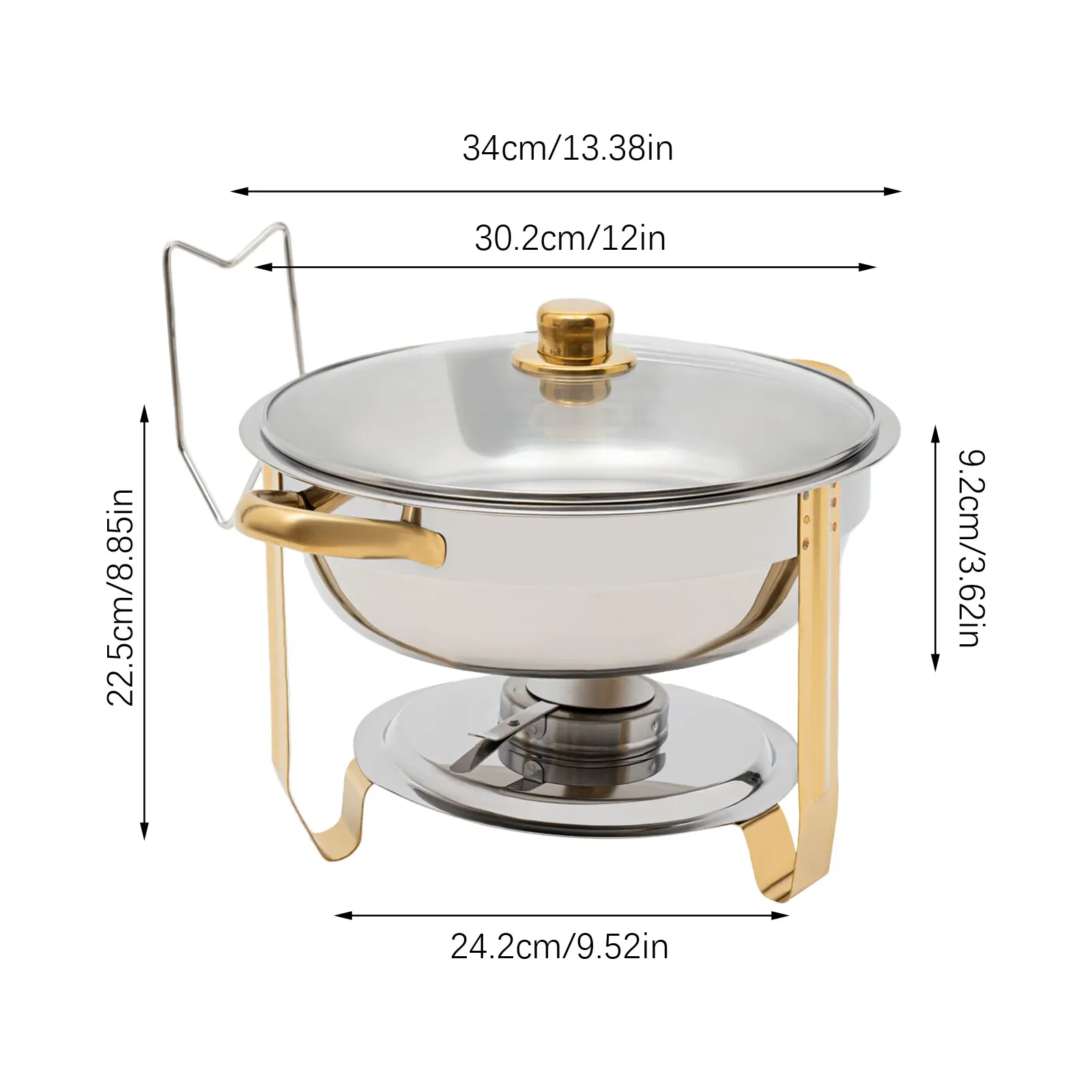 5L Edelstahl-Wärmebehälter, Chafing Dish mit stabilen Griffen und transparentem Deckel, runder Speisenwärmer, Suppenwärmer für Restaurants – Detail 4