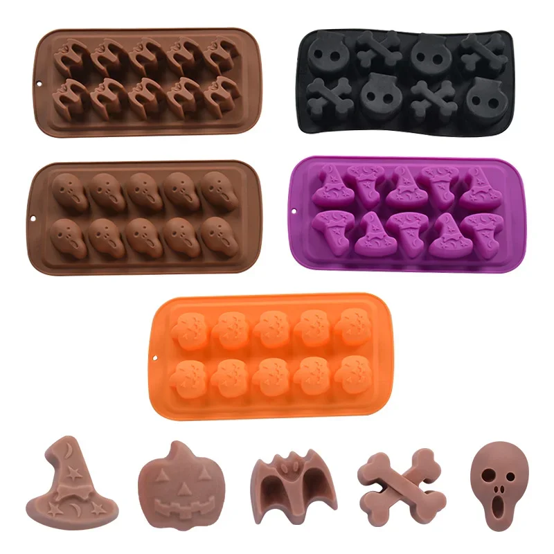 

Halloween Silicone Mold Spider Skeleton Bats Pumpkin Fondant Gummy Chocolate Candy Ice Mould Cake Decorating Tools Bakeware