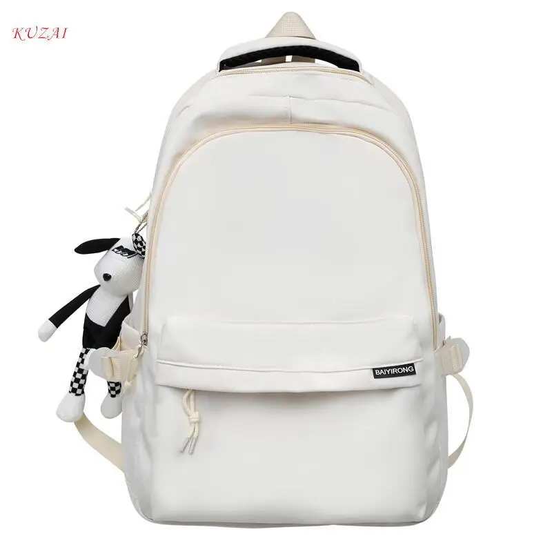 

New Solid Color Waterproof Nylon Women Backpack White Cute Students Bag Black Boy's School Bag For Teenage Girls Travel Knapsack