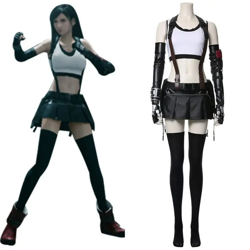 

Final Fantasy VII Cosplay Tifa Lockhart Cosplay Costume Outfit Uniform Full Set Tifa Lockhart Top Skirt For Halloween Carnival