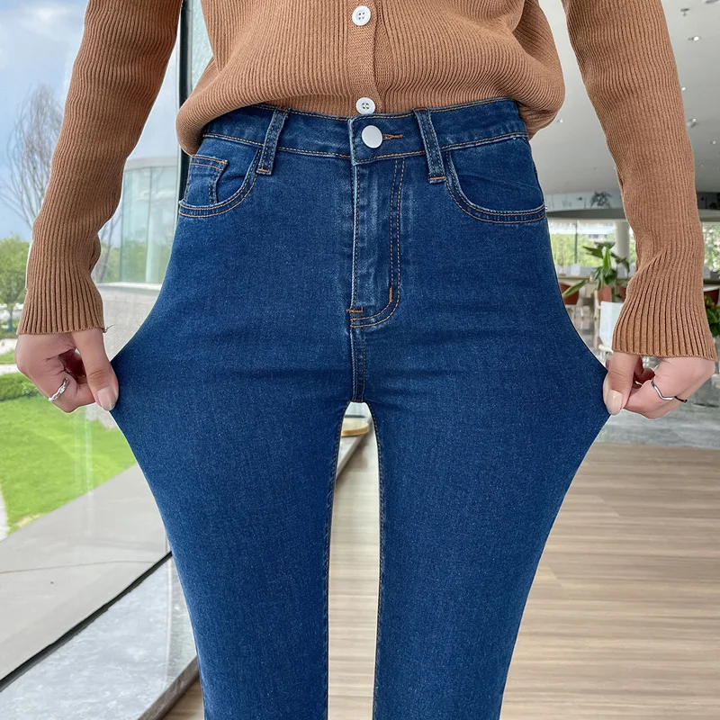 S-5XL Women Jeans Rhinestone Elastic Pencil Slim Skinny Spring Summer  Autumn Fashion Casual Sexy Plus Size Denim Pants Streetwear Blue without  Belt