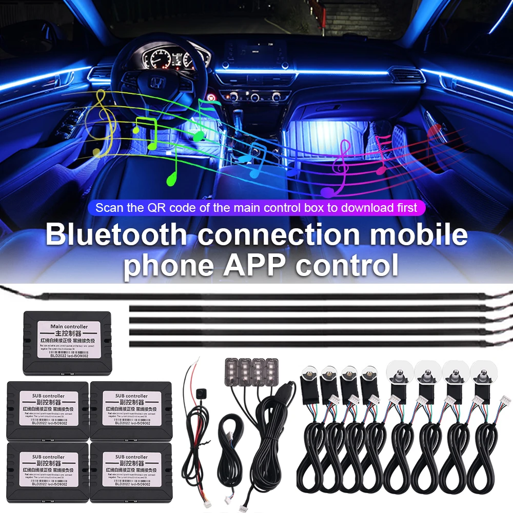 

Universal 18 In 1 LED Car Ambient Lights RBG 64 Color Interior Acrylic Strips Light Guide Fiber Optic Decoration Atmosphere Lamp