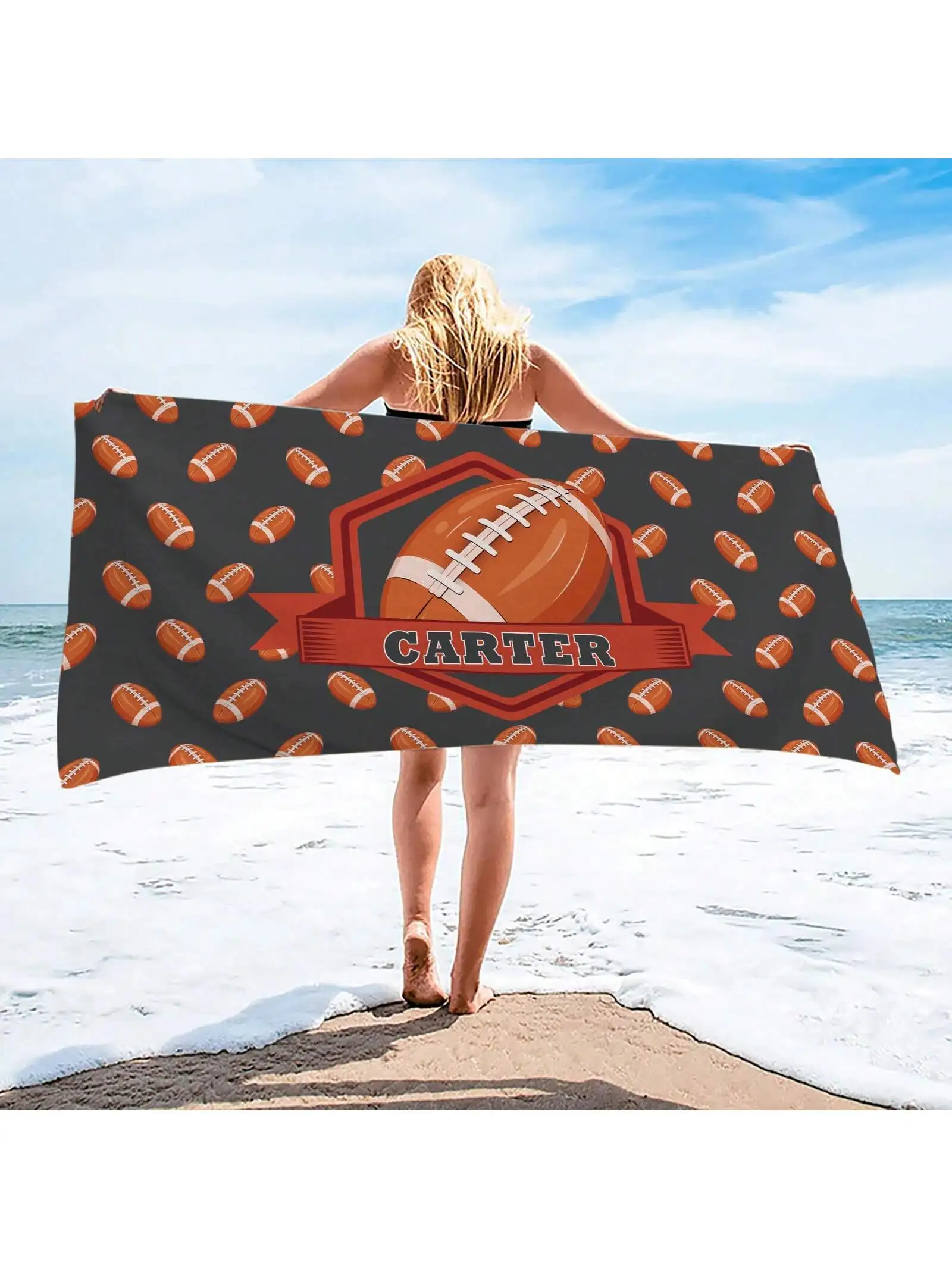 1pc Personalized Text Customized Ball Beach Towel, Highly Absorbent Swimming Towel, Comfortable Beach Mat, Stylish Pool Towel
