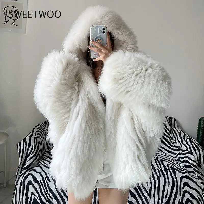 Winter Knitted Furry Faux Fox Fur Coat Chaquetas De Mujer Abrigo Peludo Casaco De Pele Fake Feminino Contracted Slim Tide 2022