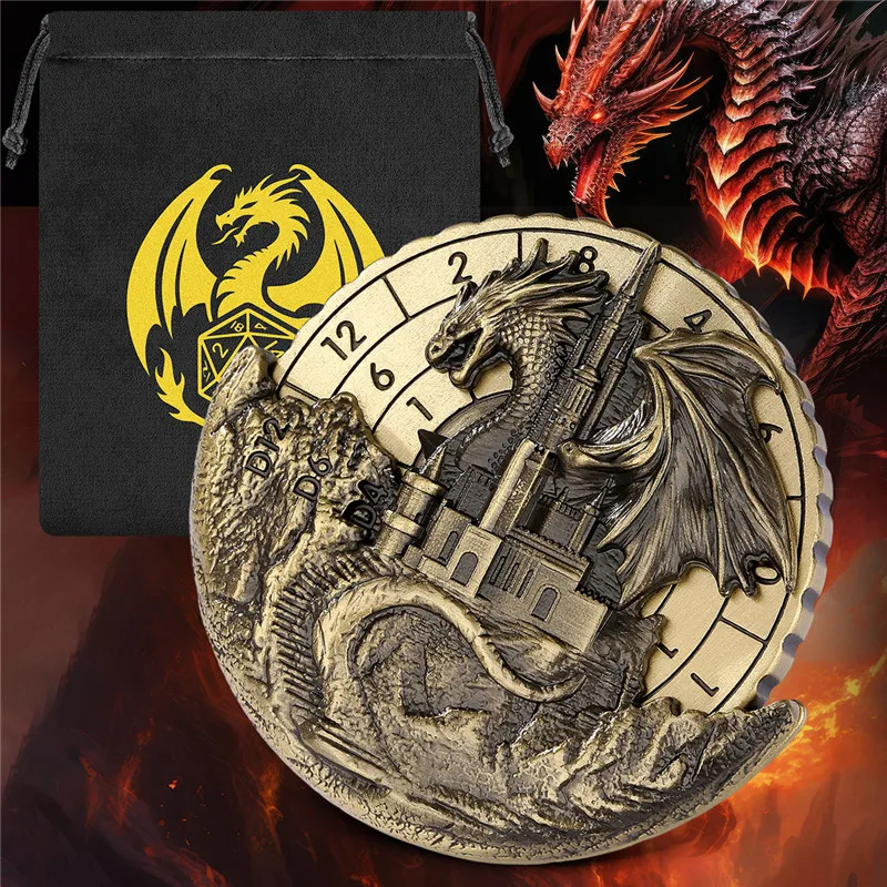 7-in-1-Würfel aus Metall, Roulette, Drache, Schlossform, Spinner-Würfel, drehbar, rotierend, RPG, Rollenspiel, Gaming-Zubehör, Hochzeitsgeschenkset – Detail 1